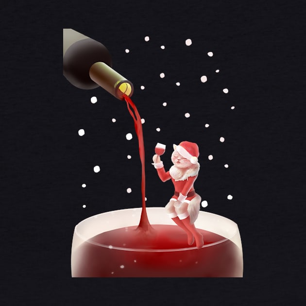 Santa Cat Holding Glass Red Wine by zkozkohi